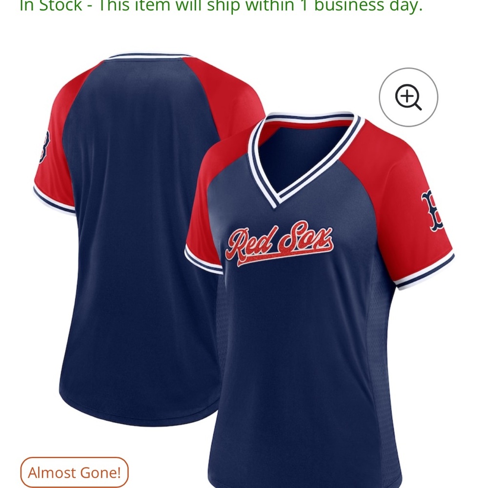 Boston Red Sox Women’s Glitz & Glam League Diva raglan v-neck t-shirt, navy - Picture 8 of 9